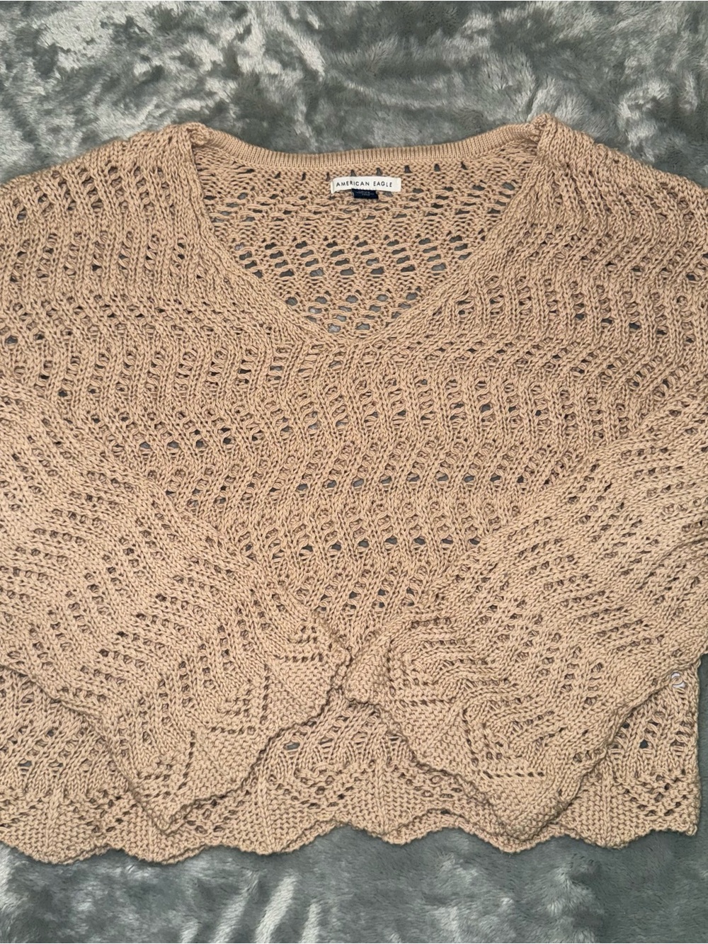 American Eagle Outfitters Open-Knit V-Neck Sweater - Tan